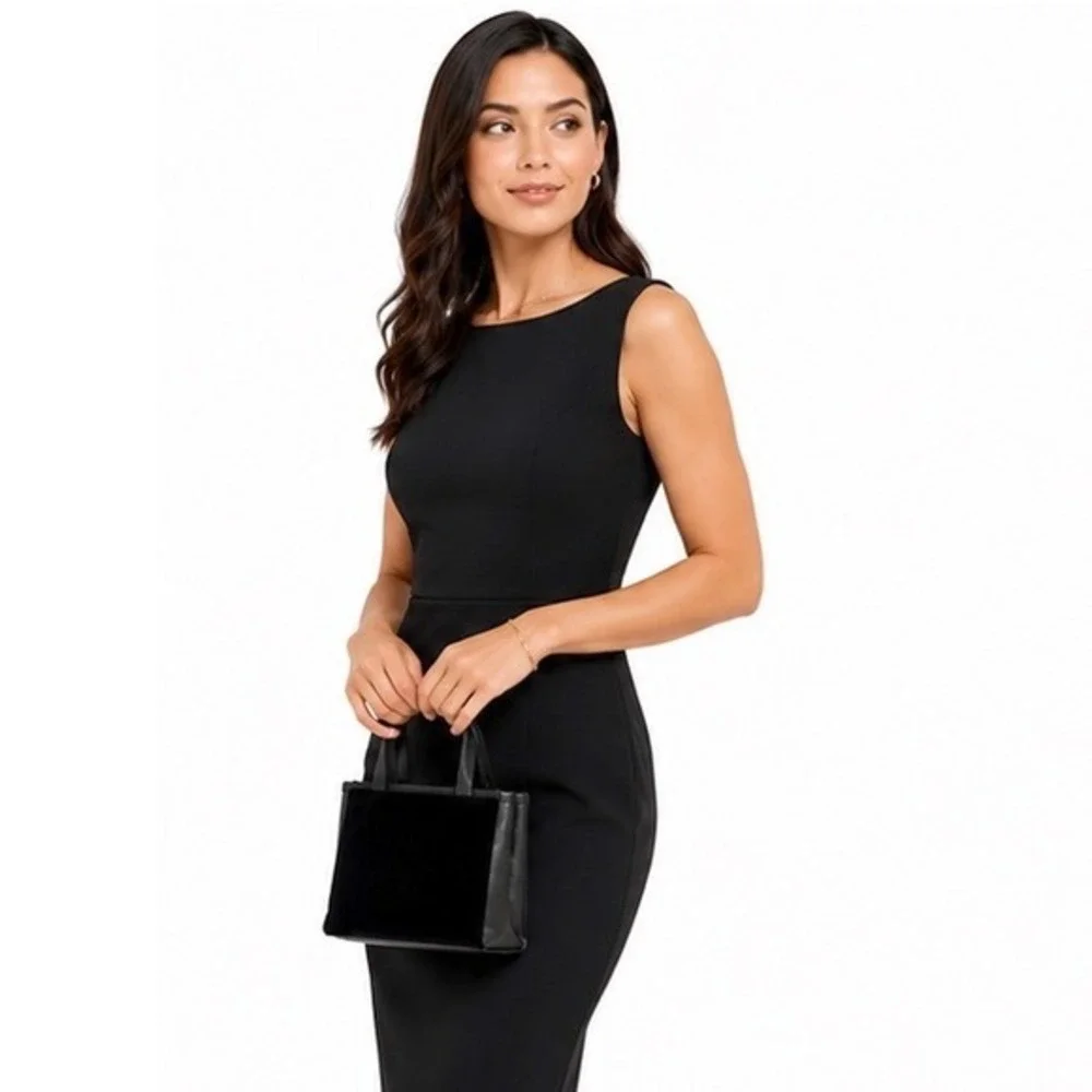Unbranded Black Velvet Evening Tote Bag Small Purse Minimalist Zipper Goth 25-07